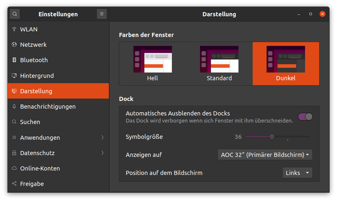 Ubuntu Einstellungsmenü
